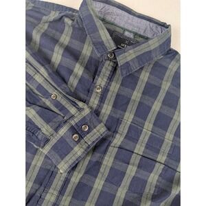 MBX Premium Goods Mens XL Plaid Button Down Shirt Navy Blue Olive Green Cotton